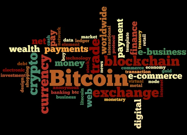 Bitcoin, Word cloud koncept 3 - Stock-foto