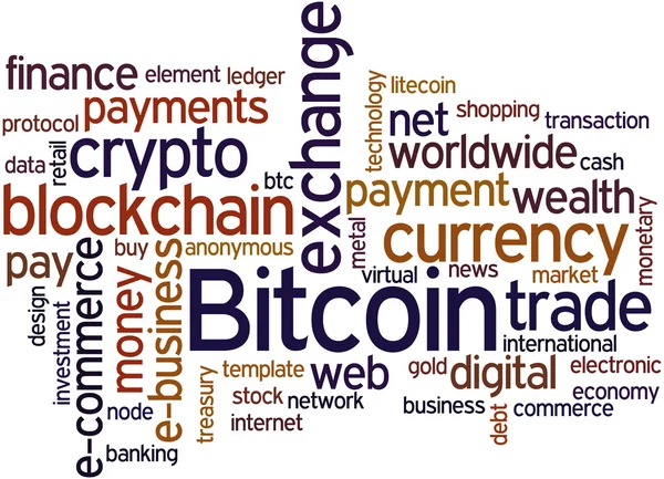 Bitcoin, parola concetto di nube 2 — Foto Stock