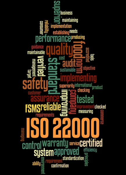 ISO 22000 - управління безпечністю харчових продуктів, слово хмара концепція 4 — стокове фото