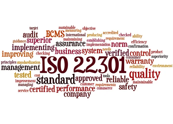 ISO 22301 - διαχείριση συνέχειας της επιχειρηματικής, λέξη έννοια σύννεφο 5 — Φωτογραφία Αρχείου