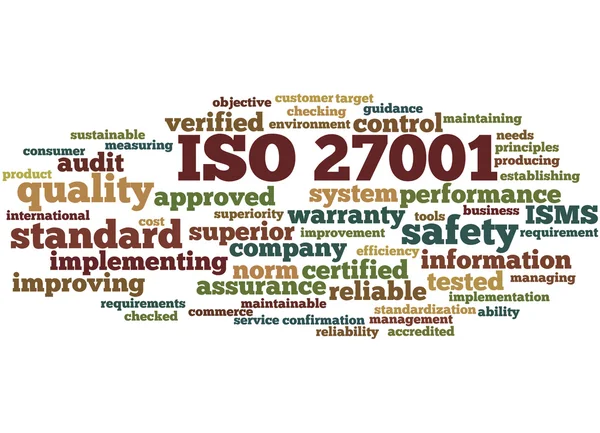 ISO 27001 - řízení bezpečnosti informací, slovo mrak koncepce — Stock fotografie