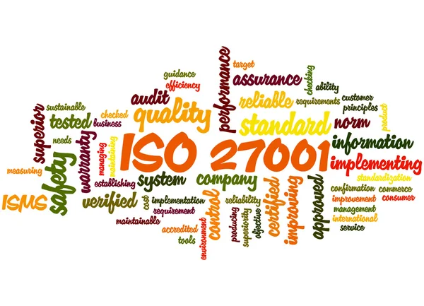 ISO 27001 - Gerenciamento de segurança da informação, conceito de nuvem de palavras — Fotografia de Stock