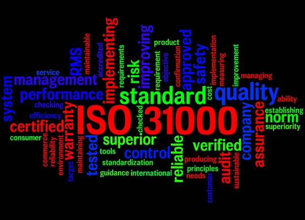 ISO 31000 - διαχείριση κινδύνων, λέξη έννοια σύννεφο 9 — Φωτογραφία Αρχείου