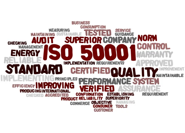ISO 50001, λέξη έννοια σύννεφο 9 — Φωτογραφία Αρχείου
