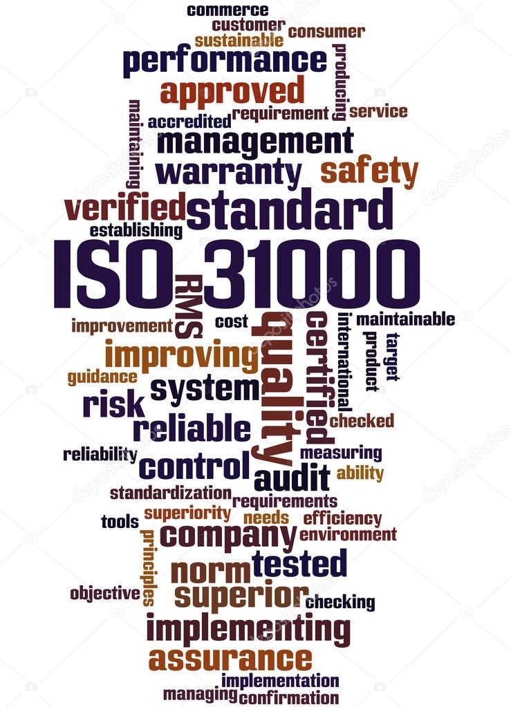 ISO 31000 - Risk management, word cloud concept 2 — Stock Photo