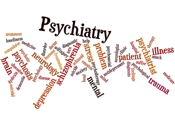 Психиатрия, понятие облака слов 9 — стоковое фото