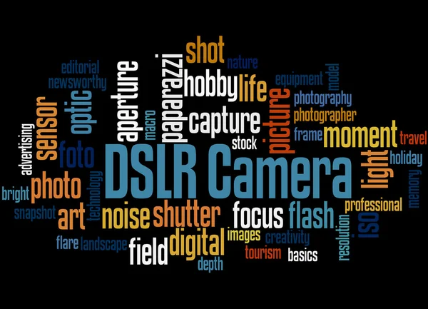 DSLR fényképezőgép, szó felhő fogalmát 5 — Stock Fotó