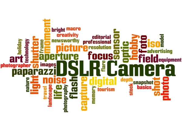 DSLR fényképezőgép, szó felhő fogalmát 8 — Stock Fotó