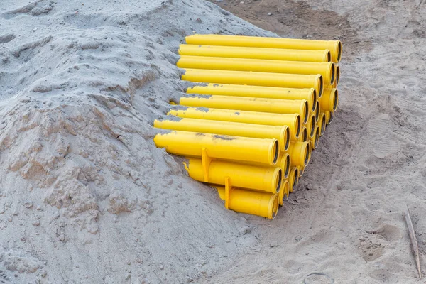 Gelbe Pvc Rohre Für Das Optische Kabelsystem Die Schutz Bieten — Stockfoto