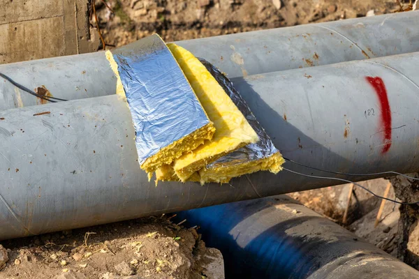 Hoofdleiding Verwarmen Van Pijpleidingen Met Grote Diameter Loopgraaf — Stockfoto