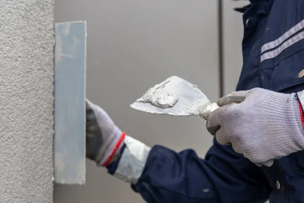 Plaster Steel Trowel Decorative Top Coat Selective Focus — Stock Photo, Image