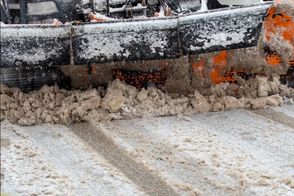 Limpiando Nieve Carretera Invierno Nieve Eliminación Concepto — Foto de Stock