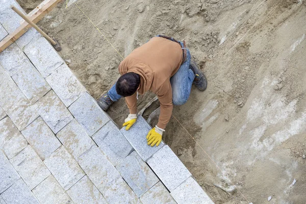 Riverbank Erosion Control Stone Wall Installing — Stock Photo, Image