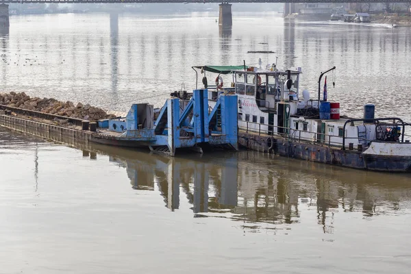 Belgrade Serbia December 2020 Barge Filled Stones Transporting Stone — Stock Photo, Image