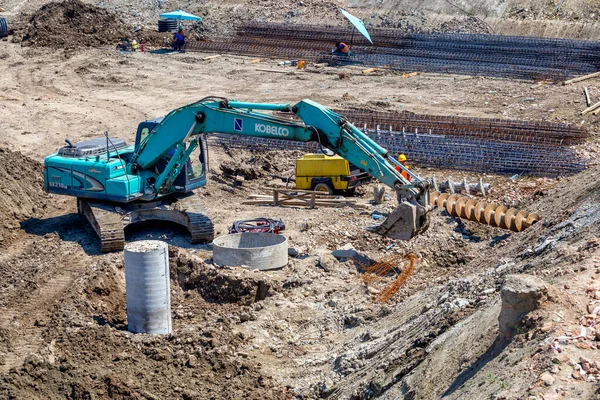 Belgrade Serbia July 2020 Blue Excavator Construction Site Earthworks — 图库照片