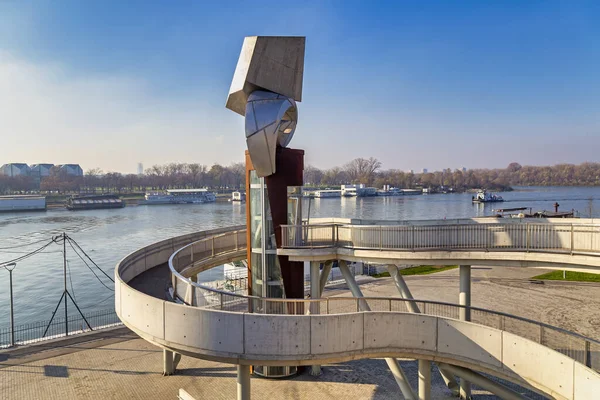 Belgrade Serbie Décembre 2020 Sculpture Ici Odavde Donde Pont Piétonnier — Photo