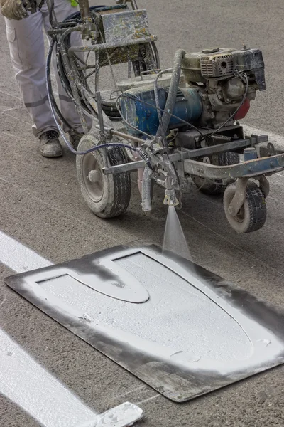 Line marking applicator with nozzle holder — Stock Photo, Image