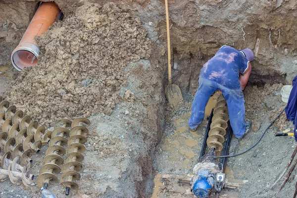 Drilling under street for sewer pipes 3 — Stock Photo, Image