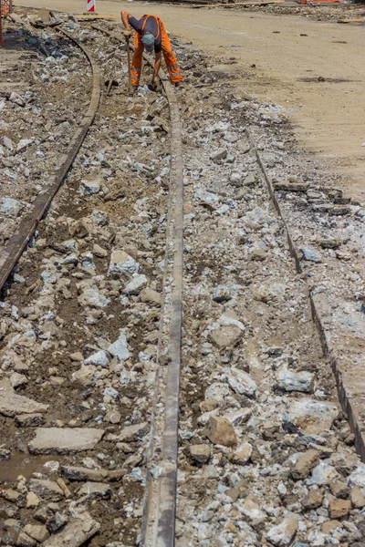 Works on the of reconstruction tram tracks 3 — Stock Photo, Image