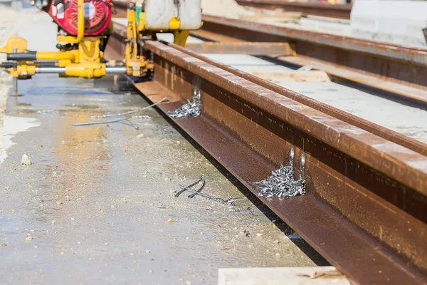 Boring holes in the rail — Stock Photo, Image