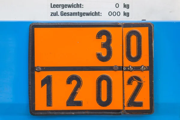 Hazchem oranje plaat waarschuwingsbord — Stockfoto