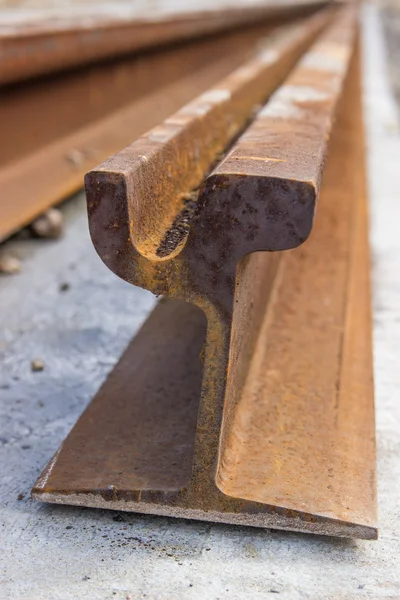 Steel rusty tram rail profile — Stock Photo, Image