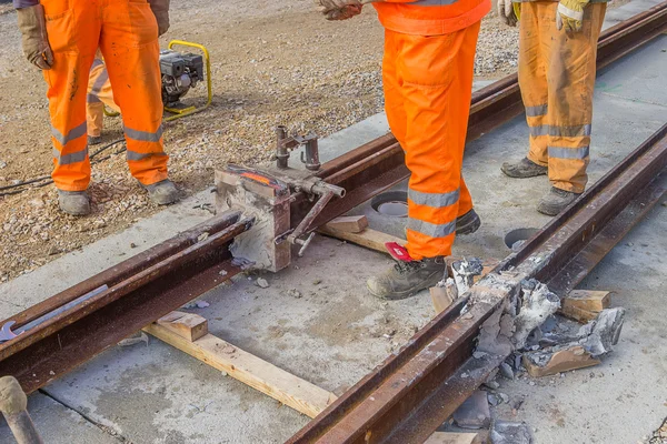 Las vías del tranvía se unieron recientemente — Foto de Stock