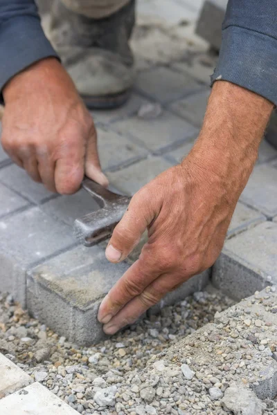 Laying concrete brick pavers 3 Stock Picture