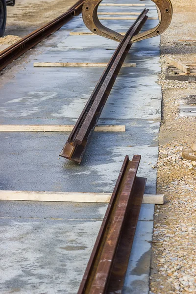 Alignment of tram rail track ends before welding 2 — Stock Photo, Image