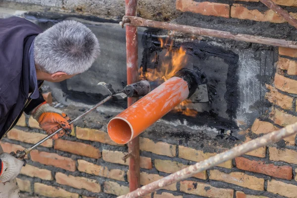 Basement seal around the waste pipe — Stock Photo, Image