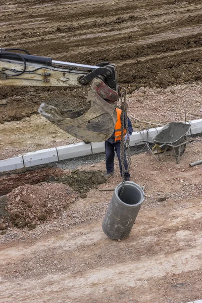 Installing storm drain system — Stock Photo, Image