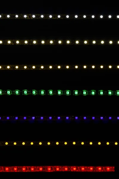 Different LED strips on black background