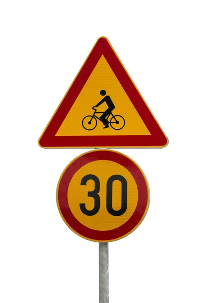 Panneaux de signalisation pour la circulation à vélo et limitation de vitesse — Photo