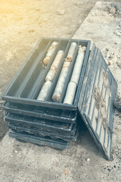 Core drill samples in plastic boxes — Stock Photo, Image