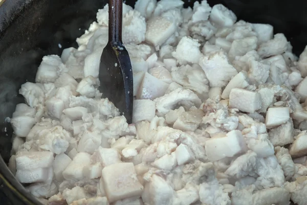 Cooking lard from pork fat — Stock Photo, Image