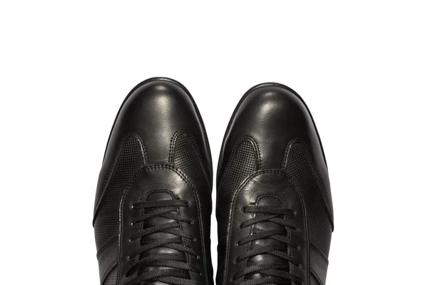 Part of pair black man leather shoe — Stock Photo, Image