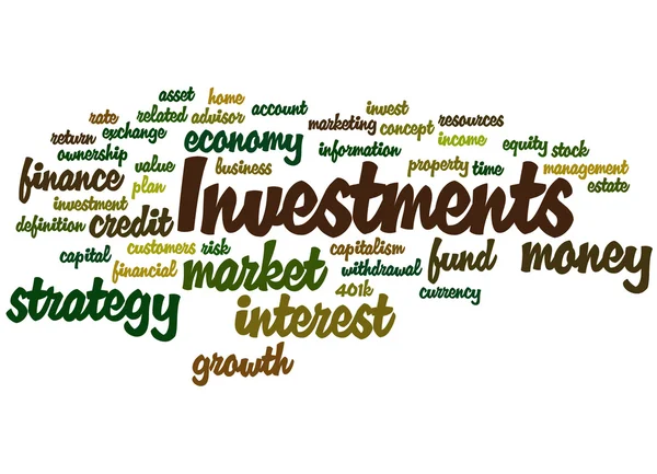 Investeringar, word cloud begrepp 7 — Stockfoto