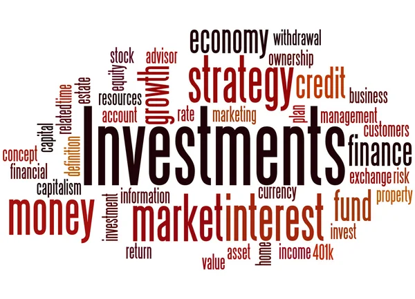 Investeringar, ordet cloud koncept — Stockfoto