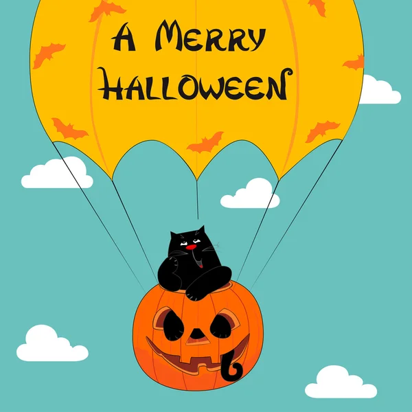 Halloween salutation avec chat drôle — Image vectorielle