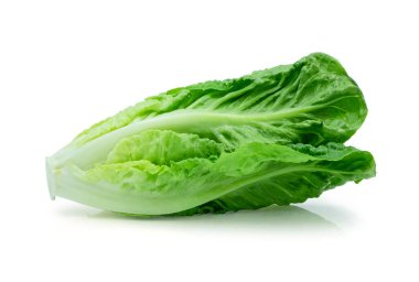 Taze yeşil marul yaprakları, beyaz arka planda izole edilmiş salata yaprakları. kırpma yolu ile.