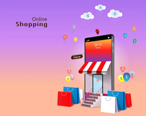 Shopping Online Acquisto Vendita Schermo Store Application Sito Internet Con — Foto Stock