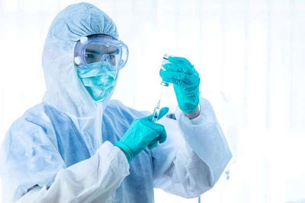 Covid Vaccinera Koncept Asiatisk Läkare Med Medicinsk Handske Mask Och — Stockfoto