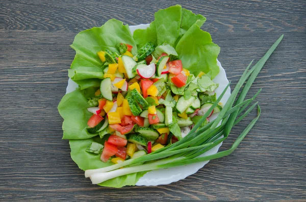 Insalata con verdure su piatto bianco — Foto Stock