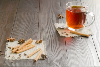 Cam bardak çay ve tarçın