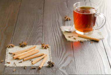 Cam bardak çay ve tarçın