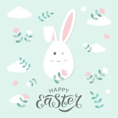 Tavşanlı ve harfli tebrik kartı Mutlu Paskalyalar.