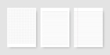 Not defteri seti. Çizgili kağıt şablonu. Model izole edildi. Şablon tasarımı. Gerçekçi vektör illüstrasyonu.