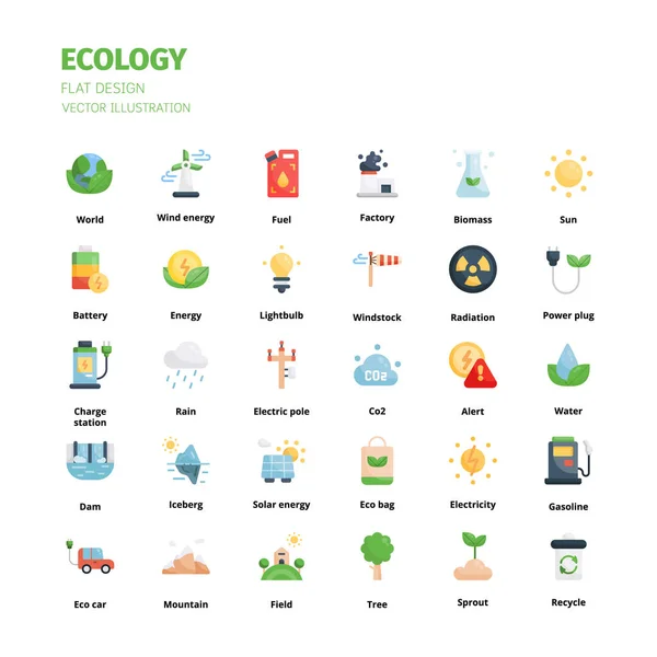 Ökologie Konzept Gesetzt Ökologie Flach Icon Set Icon Für Website — Stockvektor