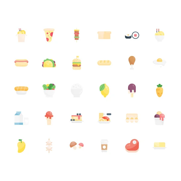 Lebensmittel Ikone Gesetzt Essen Flach Icon Set Icon Für Website — Stockvektor