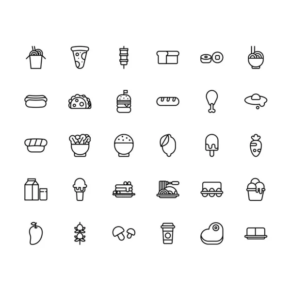 Lebensmittel Ikone Gesetzt Essenssymbole Gesetzt Icon Für Website Anwendung Druck — Stockvektor